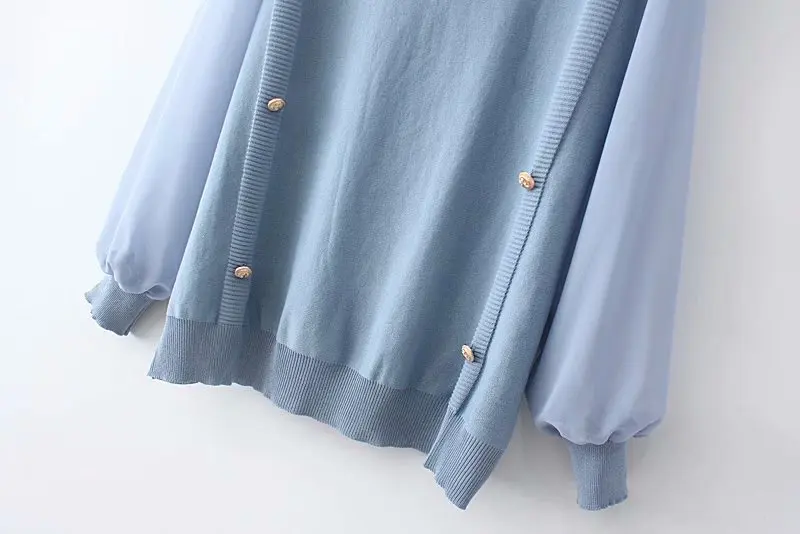 

Plus size O neck long sleeve knitted chiffon patchwork women blouse 2021 new spring autumn casual ladies shirts female tops