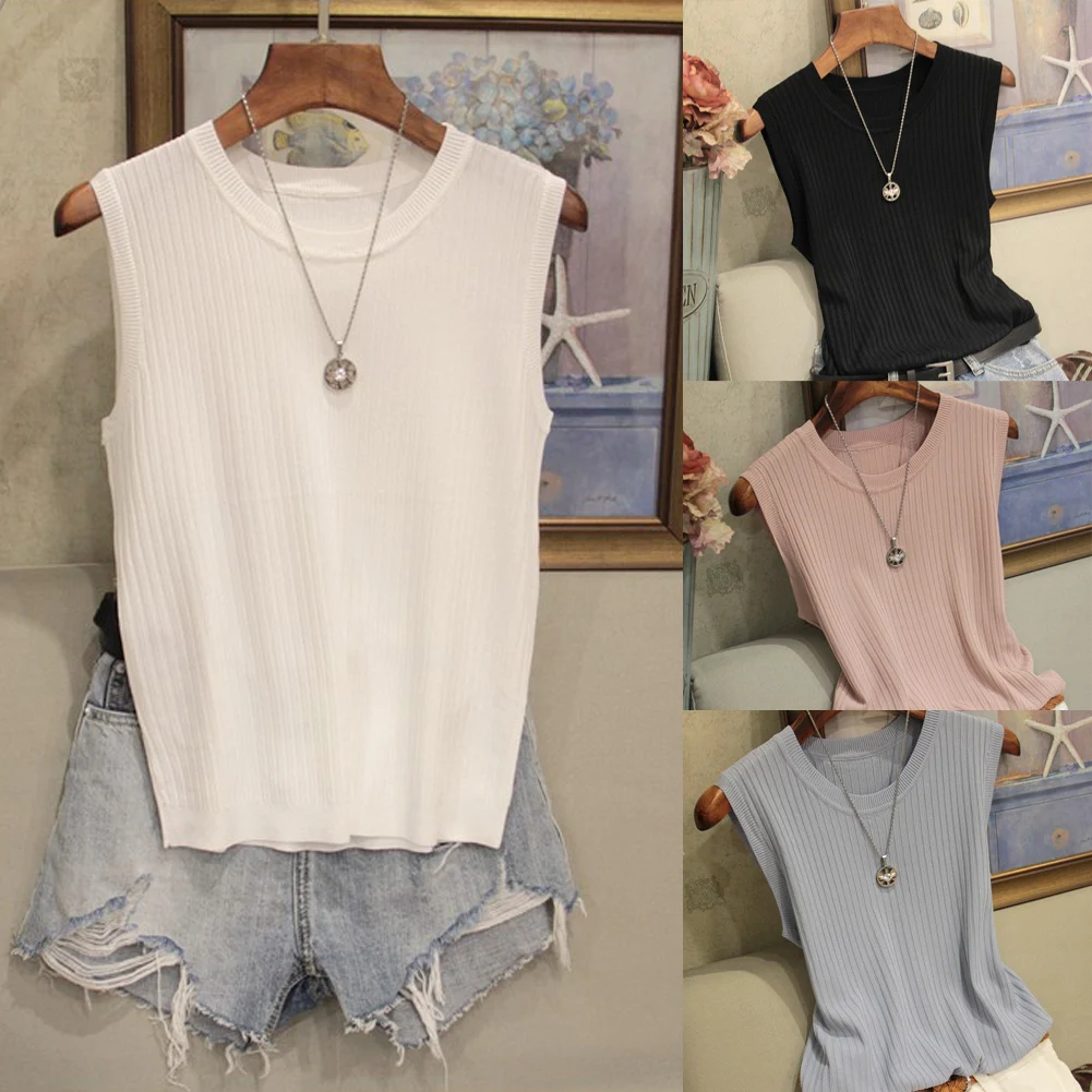 2019 Летняя вязанная женская рубашка жилетка женские вязаные жилетки женский топ с