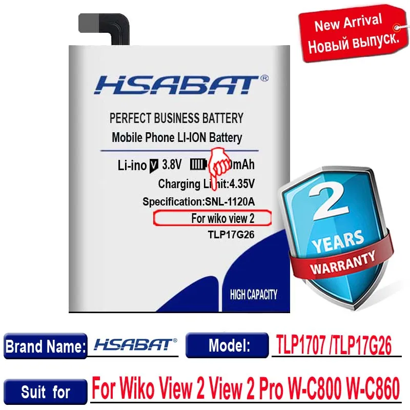 Аккумулятор HSABAT 4000 мАч TLP1707 TLP17G26 для Wiko View 2 Pro W-C800 W-C860 | Мобильные телефоны и