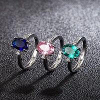 fashion 925 silver jewelry ring with oval shape zircon gemstone hand accessories open finger rings for girl wedding party gifts