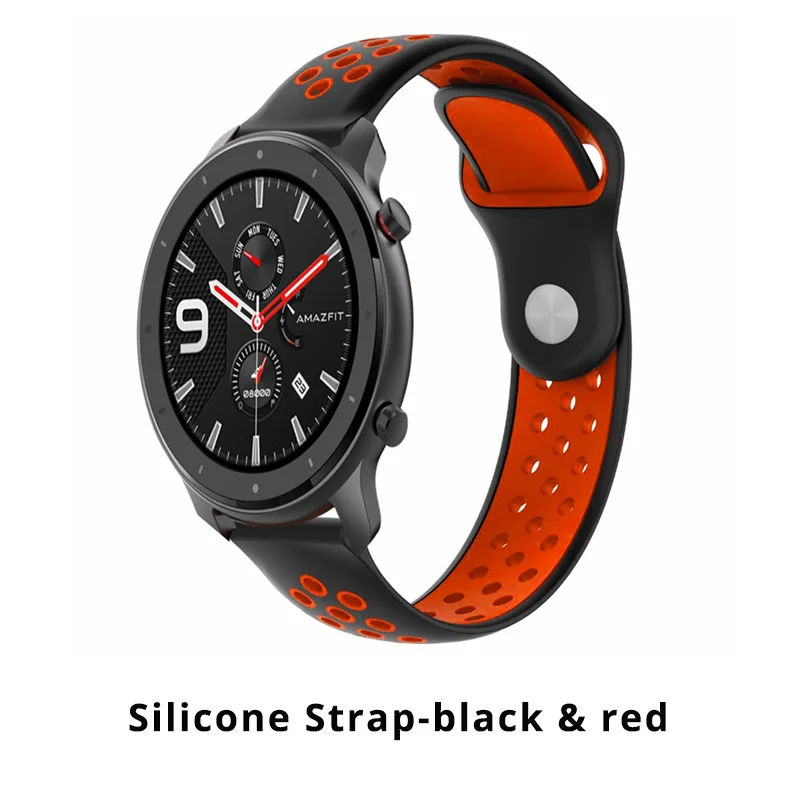 Silicone black red Huami Amazfit GTR 47 мм умный Браслет замена металла Милана из нержавеющей стали кожаный силиконовый холст ремешок для часов - Цвет: Silicone black red