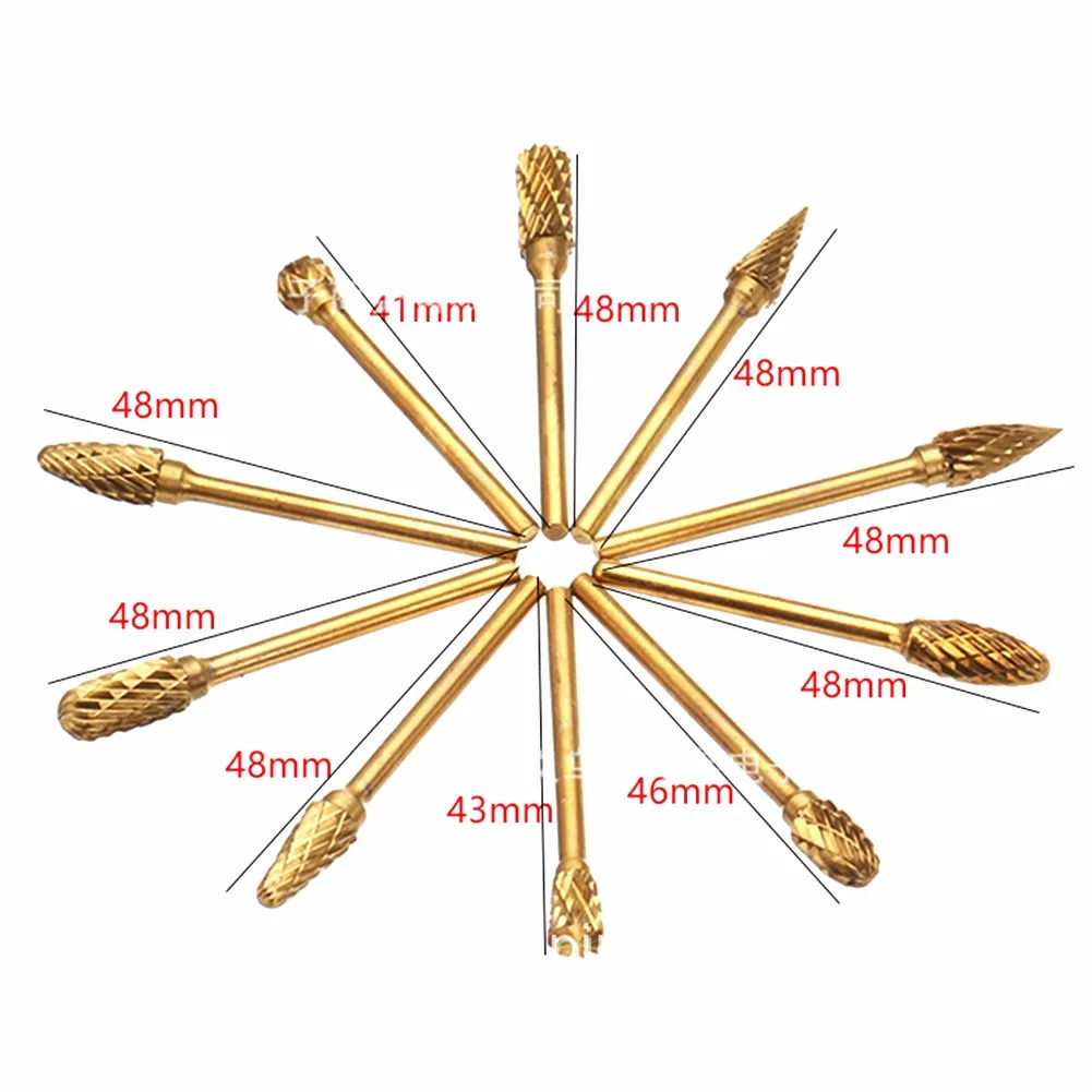 

10pcs 1/4Tungsten Head Carbide Burrs For Rotary Drill Grinder Carving Bit Glod High Quality Material More Durable