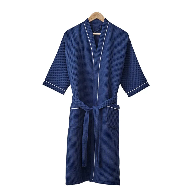 

Hotel Japanese Yukata Cotton Spring Summer Thin Nightgown Three Quarter Sleeve Couple Pyjamas Nighties Honeycomb Waffle Bathrobe