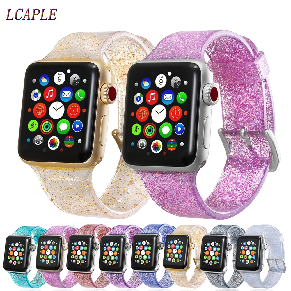 Ремешок силиконовый блестящий для Apple Watch Band 40 мм 44 браслет Iwatch 38 42 Series 6 se 5 4 3 2