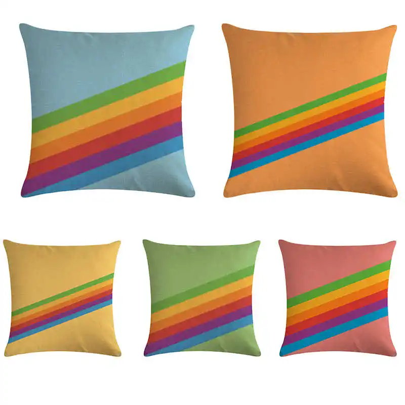 

Striped Rainbow Hugging Pillow Case Cushion Cover Sofa Bed Cushion Cover Home Decoration Ornaments Hugging Pillow Case 45x45cm
