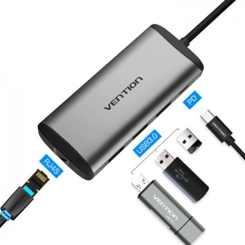 Сетевая карта Vention USB-C M / Gigabit Ethernet RJ45 F 3xUSB 3.0 OTG PD TGDHB