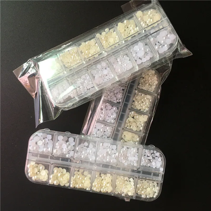 

Nail Art Flat Bottom Glitter Mixed Color AB Rhinestones Pink Gold White Color 12 Grid DIY Nail Art Decorations