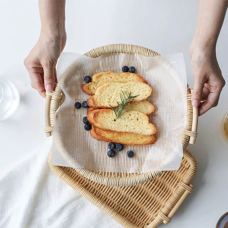 

Подносы для хранения из ротанга, органайзер для десертов, Сервировочная тарелка, круглые декоративные подносы ручной работы, аксессуары дл...