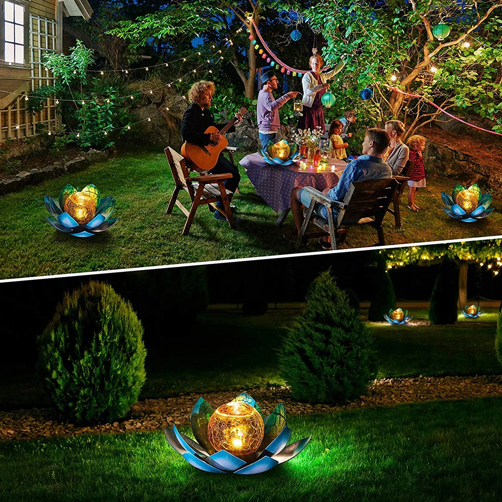 

Solar Powered LED Solar Artificial Lotus Light Waterproof Crack Glass Ball Flower Lamp Garden Pool LED Night Light Decoration