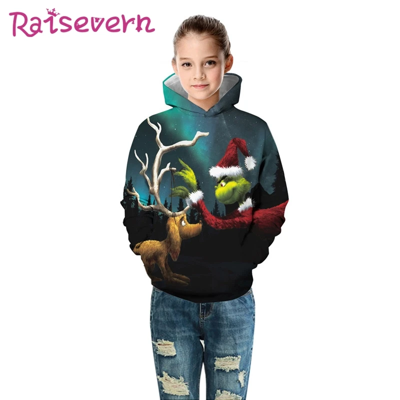 Raisvern/Рождественский принт детские толстовки с капюшоном в стиле унисекс пальто