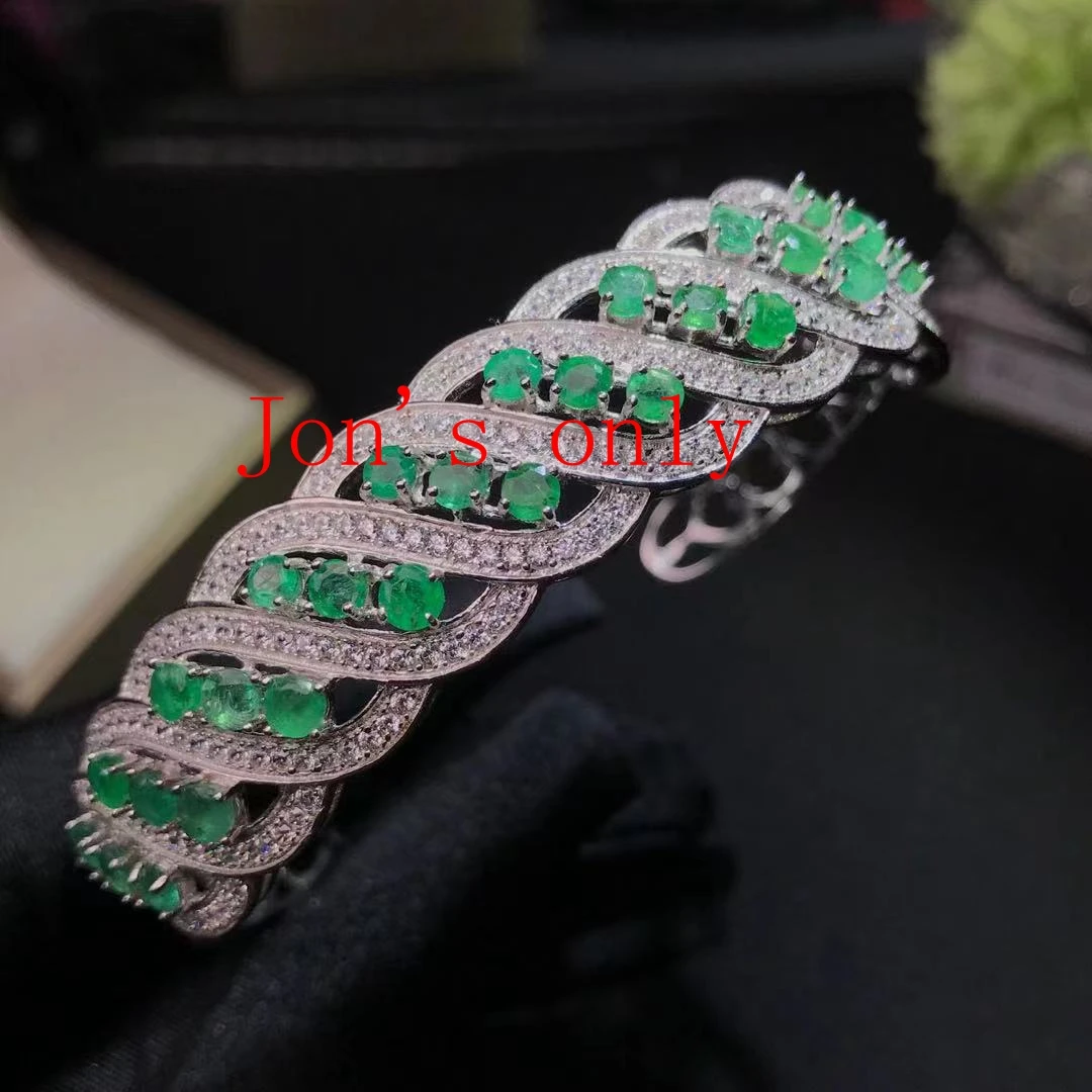 Классический Спираль стиль натуральный Зеленый Изумрудный браслет для женщин 925