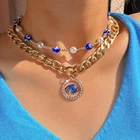 Ожерелье с кулоном в стиле хип-хоп, рок, турецкие глаза, многослойное модное ожерелье-чокер с жемчугом и бисером, новые украшения, оптовая продажа