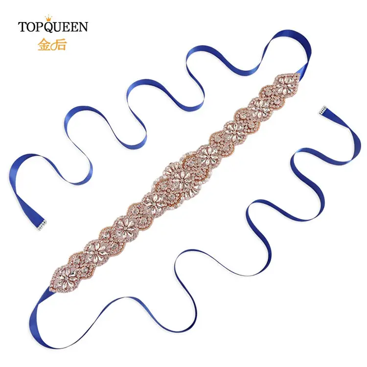 Royal blue TOPQUEEN S161B-RG, розовое золото, свадебный пояс, стразы, стразы, пояс для свадебного платья - Цвет: Royal blue