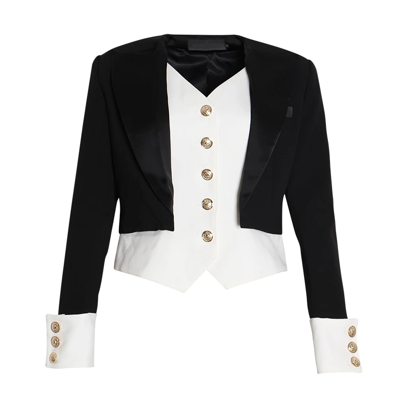 TWOTWINSTYLE Patchwork Hit Color Women's Coat V Neck Long Sleeve Single Breasted Korean Women's Autumn Jackets Fashion New