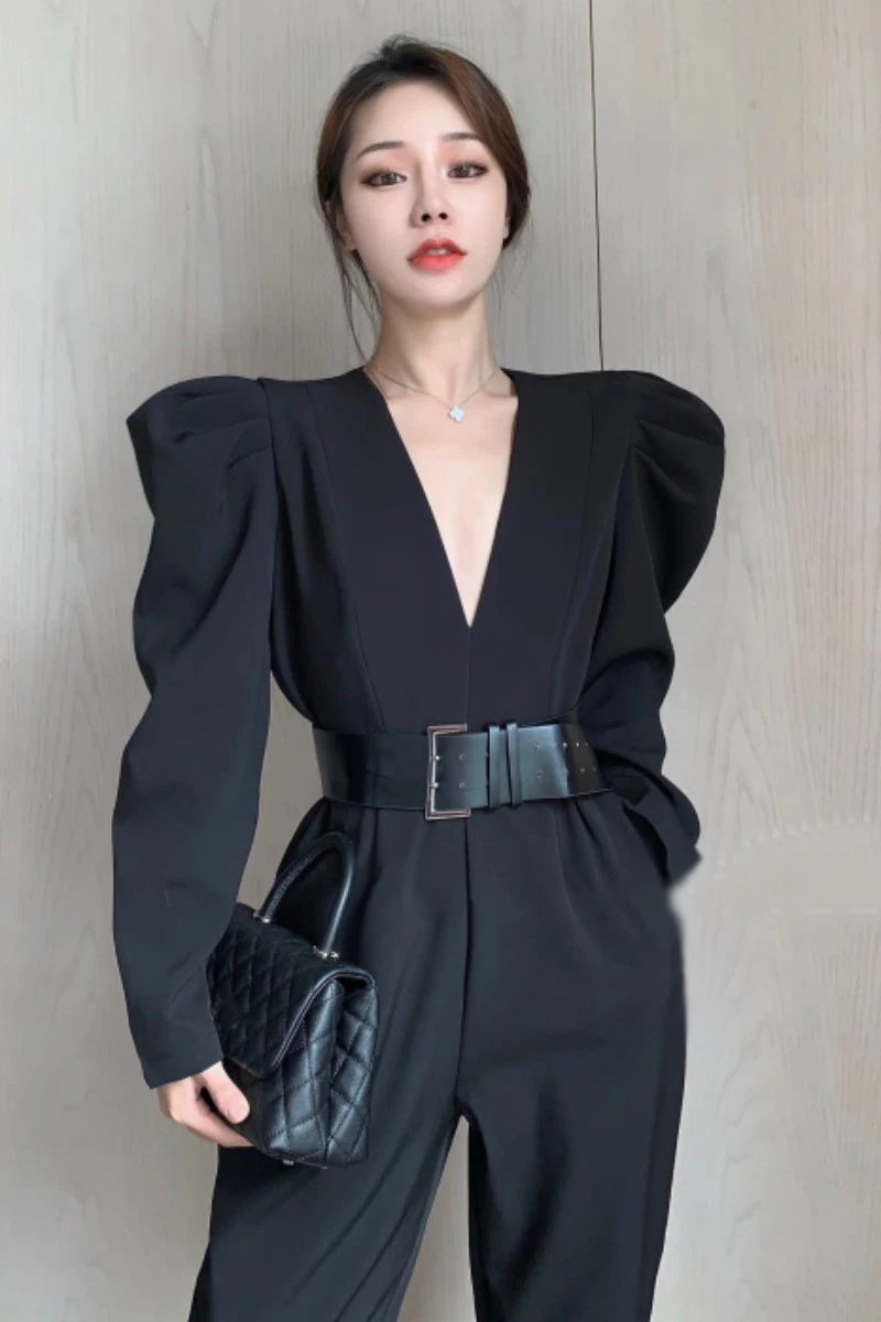 

Fall 2020 New High Waist Loose Casual Pants Romper Straight Pants Retro One Piece Wide Leg Long Pants Women's Wear