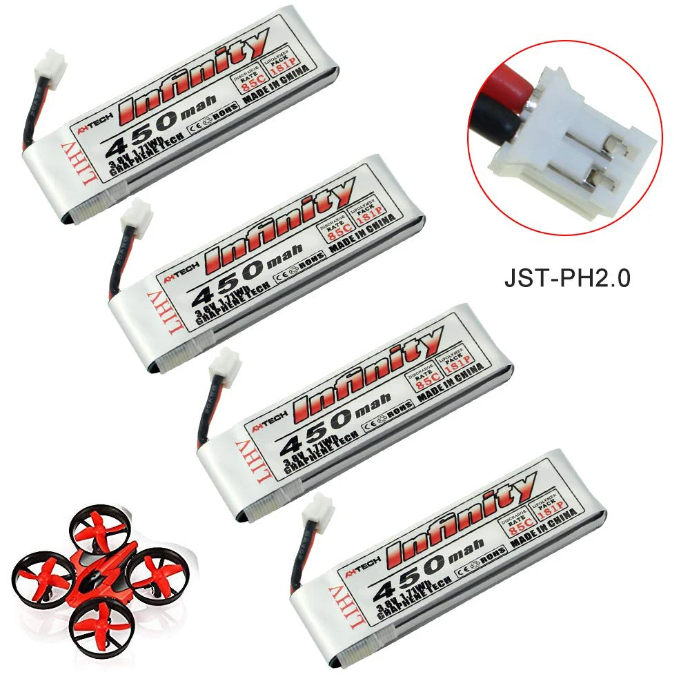 4 упаковки батарея Infinity Graphene 450 мАч 1S 3 8 В 85C LIHV Tiny Whoop LiPo с разъемом Powerwhoop 2 0 микро FPV