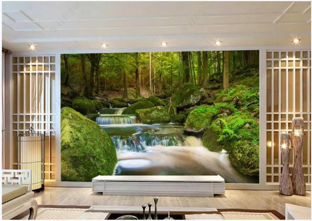 

3d photo wallpaper custom mural Modern green woods creek home decor 3d wall murals wallpaper in the living room