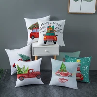 christmas car print peach skin throw pillowcase cartoon tree pattern sofa farmhouse home decoration cushion cover