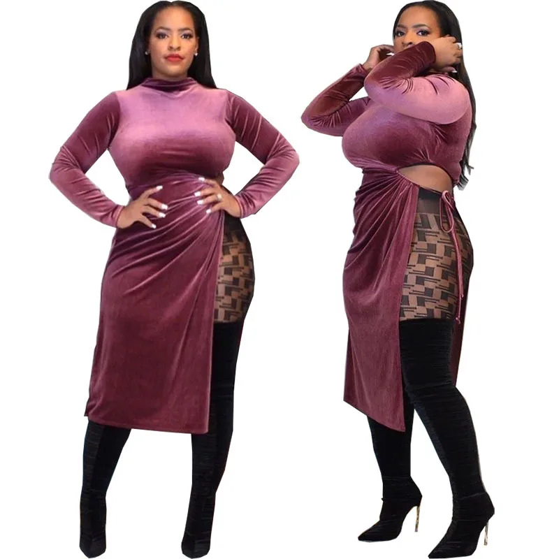 

New Fashion African Women's Clothing Dashiki Abaya Velvet Fabric Long Sleeve Tight Dress SIZE L XL XXL