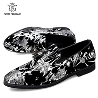 new loafers mens leather fashion leather embroidery loafers mens casual printed moccasins shoes man party driving flats shoe