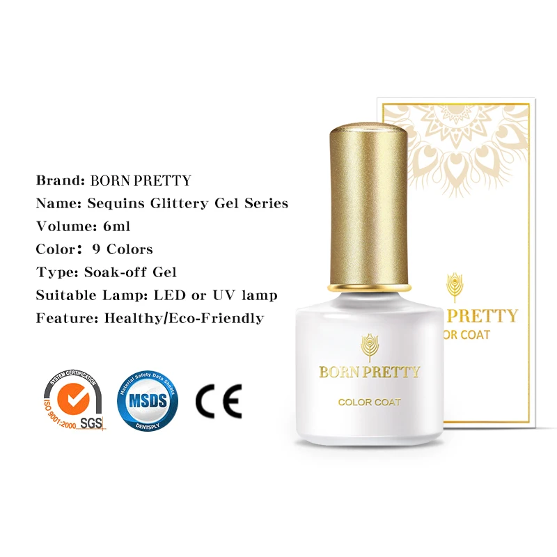 BORN PRETTY Блестящие Блестки Гель-лак для ногтей 6 мл глистеризация УФ-гель розовый