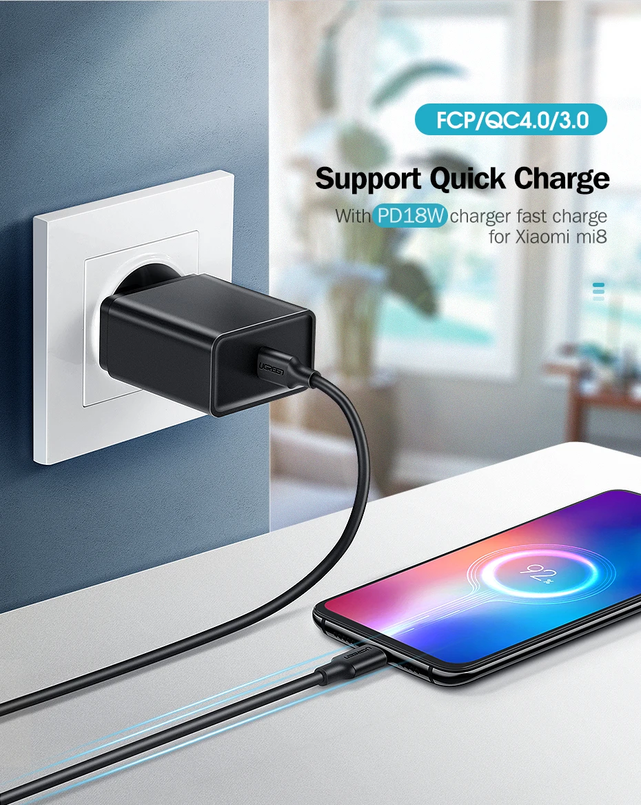 Ugreen 60 Вт USB C к usb type-C кабель для huawei mate 20 PD QC 4,0 Быстрая зарядка кабель для передачи данных для Macbook samsung S9 Plus USB C кабель