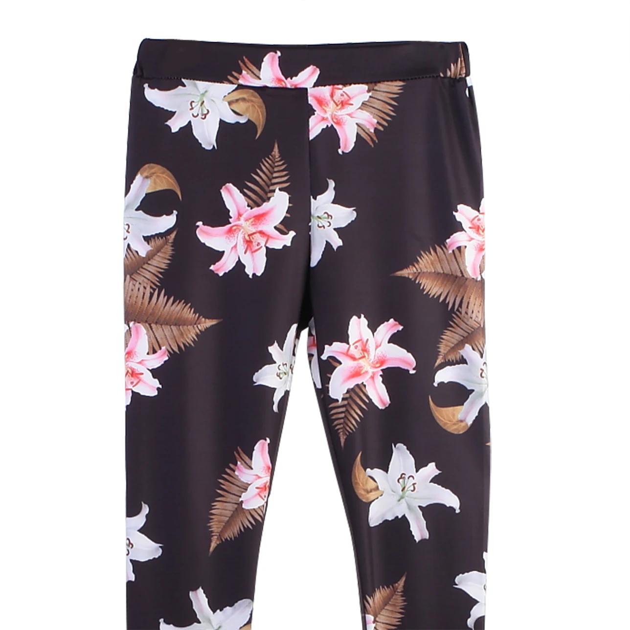 Брюки женские спортивные Стрейчевые с высокой талией и цветочным принтом|Штаны