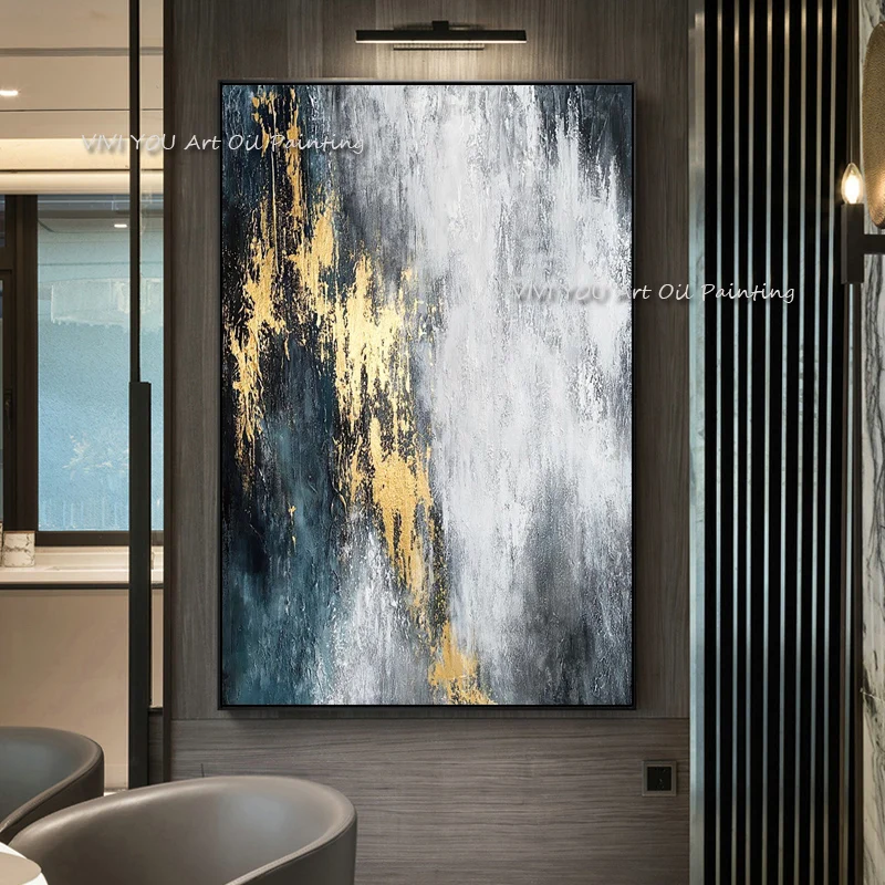 

Модное искусство ручной работы абстрактная картина маслом Золотая серая белая Великолепная абстрактная картина домашний декор настенная Картина на холсте