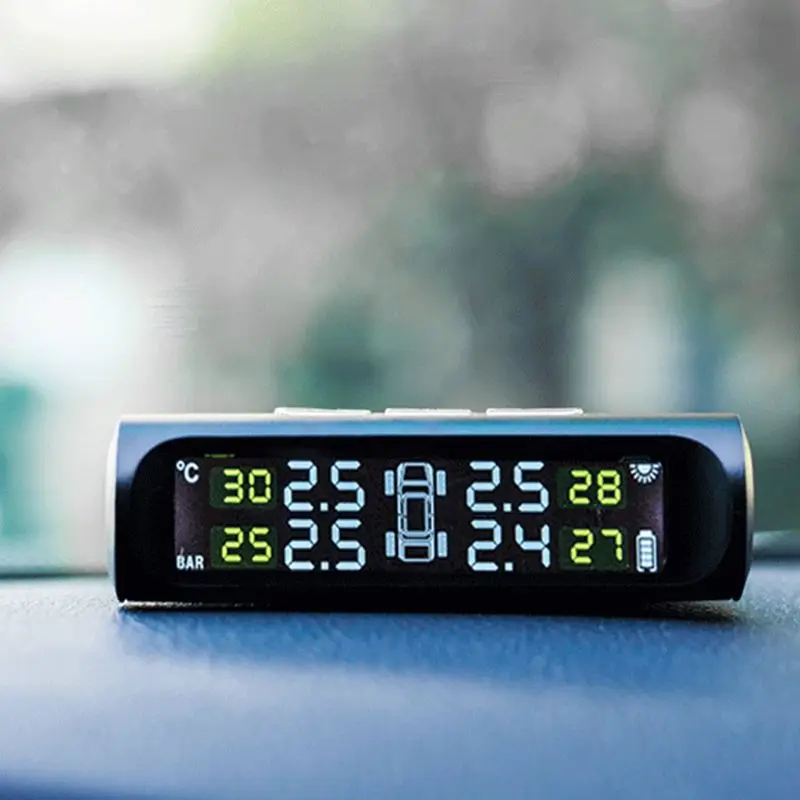 Солнечная Беспроводная TPMS автомобильная система контроля давления в шинах w/4 Внутренний датчик