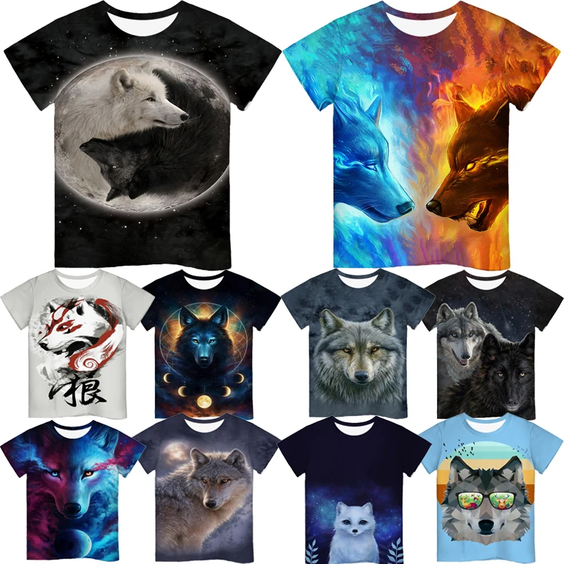 

Children Cool Wolf 3D Print T Shirt Summer Kids Animals T-shirt Boy Girl Toddler Short Sleeve Tee Tops Teens Streetwear Camiseta