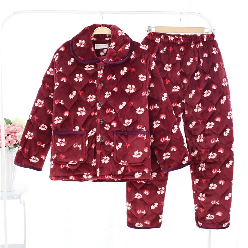 Женская теплая Фланелевая пижама зимний комплект из теплого топа и брюк парки