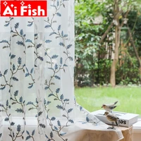 blue leaves sheer for kitchen panel coffee luxury american pastoral embroidered tulle voile curtain for living room wp20330