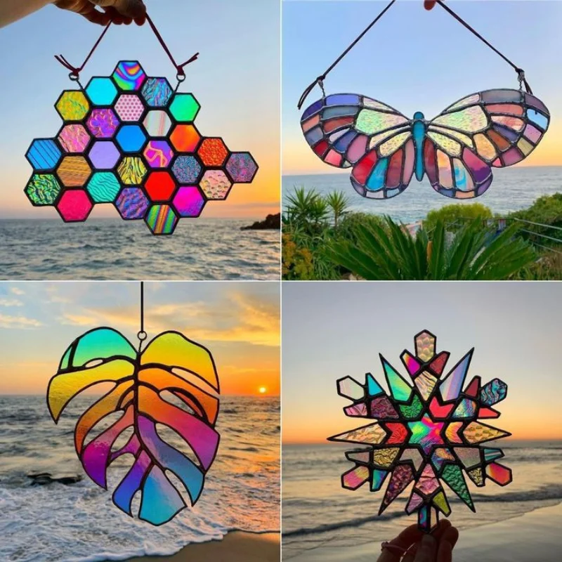 

Inlaid Glass Impression Glass Injects A New Soul Garden Pendant Color Butterfly Honeycomb Leaves Window Wall Hanging Decoration