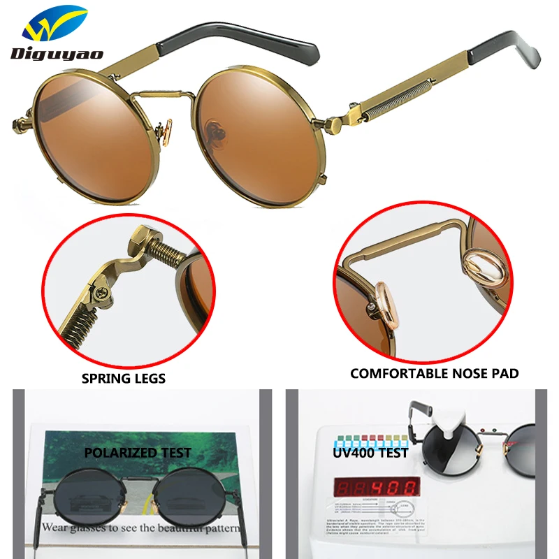 Oculos de sol feminino женские красные очки круглые стимпанк металлические пружины Поляризованные солнечные ретро-очки мужские uv400 Высокое качество