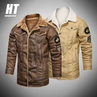 Куртка мужская зимняя из искусственной кожи, Длинная утепленная флисовая куртка в стиле ретро, пальто с вышивкой, Повседневная теплая парка