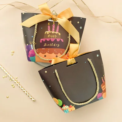 

Birthday New Year Wedding Creative portable Gift Bag Handle Paper Box Bags Kraft Paper Gift Bag With Handle Dec free shipping