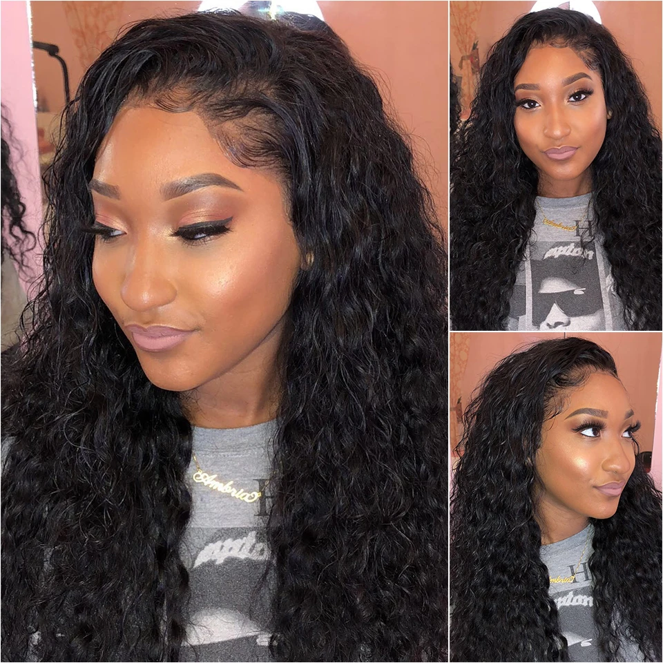 Вьющиеся человеческие волосы парик бесклеевая кружевная передняя часть