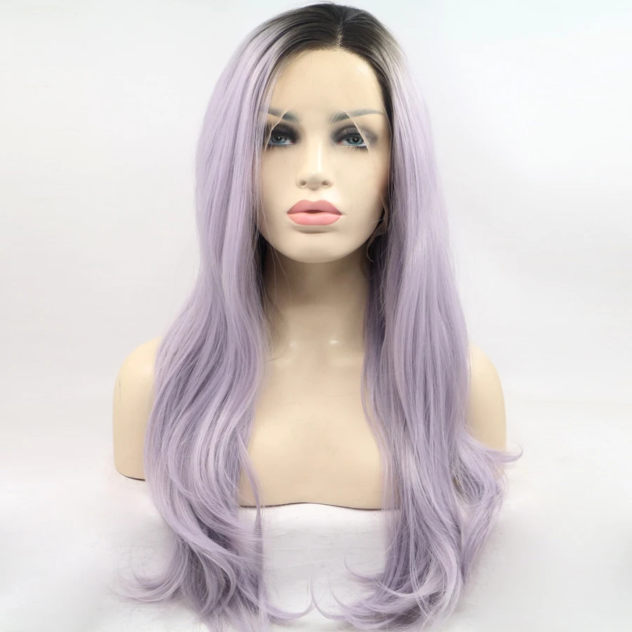 

Lavender Purple Ombre Long Natural Wave Synthetic Hair Lace Front Wigs Heat Resistant Daily Cosplay Lace Frontal Wigs For Women