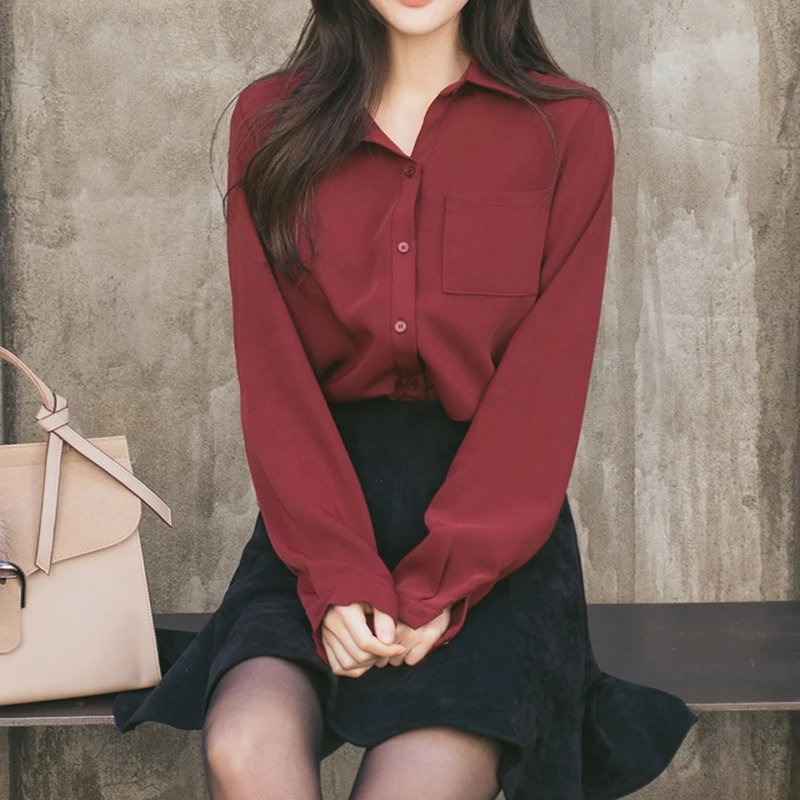

Spring Women's Blouses Loose Chic Korean Shirt Was Thin V-neck Student Shirt Design Sense Minority Chiffon Shirt