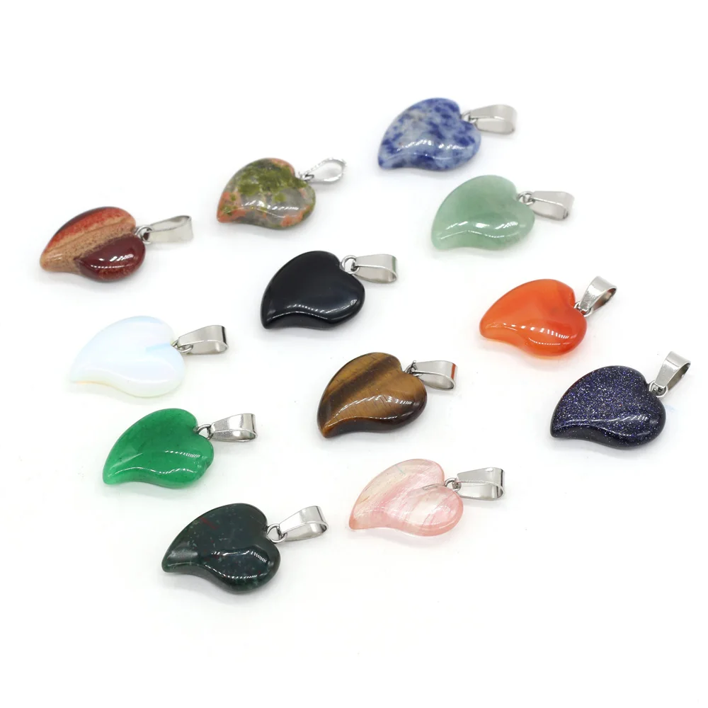 

Wholesale20PCS Natural Semi-precious Stone Jade Rose Quartz Crooked Heart-shaped Pendant MakingDIYNecklace Bracelet Jewelry Gift
