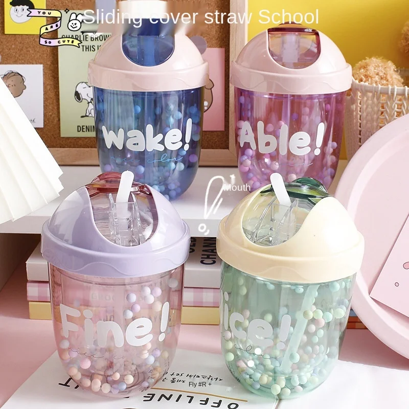 

300Ml Cartoon Cute Straw Plastic Water Bottle Bpa Free Outdoor Transparent Juice Drinking Cup Suitable For Adult Children