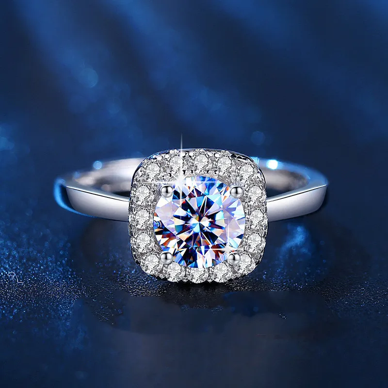 

POTCET 2021 New Temperament Lady S925 Square Moissan Diamond Ring Geometric Trend Personality Simple Jewelry
