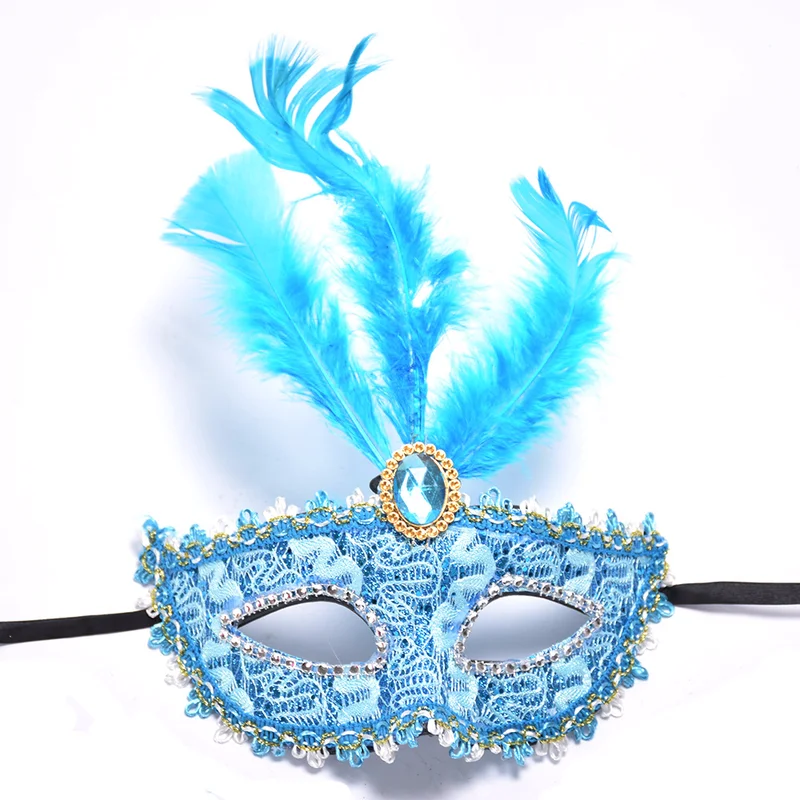 

Performance Half Face Diamond Princess Lace Mask Venice Feather Halloween Christmas Party Ball Masks Masquerade