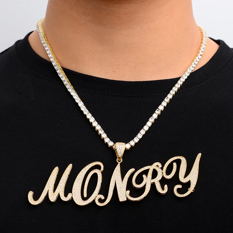 В стиле хип-хоп пользовательское имя Новый Курсив кубического циркония Bling