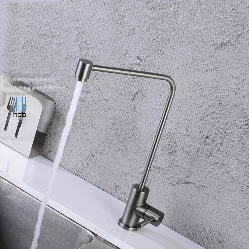 

Single cold kitchen sink water tap deck mounted rotatable single handle pure water filter tap black white brushed gold gun gray