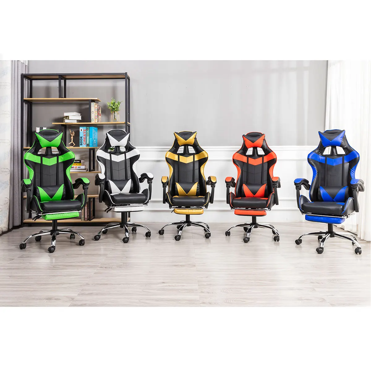 

Office Gaming Chair Ergonomic Computer Armchair with Footrest Swivel Lifting Lying Computer Seating Racing Chair PU Leather