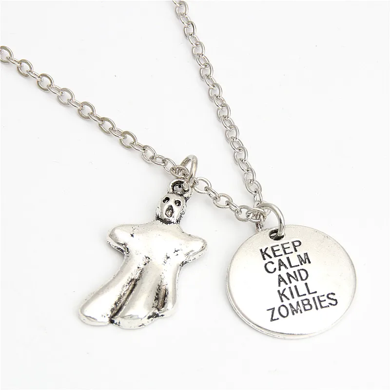 1pc Keep Calm And Kill Zombies Words Ghost Pendant Necklace Halloween Jewelry Gift For Friend Diy Handmade E2009 | Украшения и