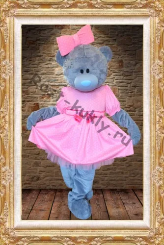 Lovely girls Teddy bear mascot costumes pink dressesTeddy bear tailsman doll costumes for Xmas Halloween Carnival party event