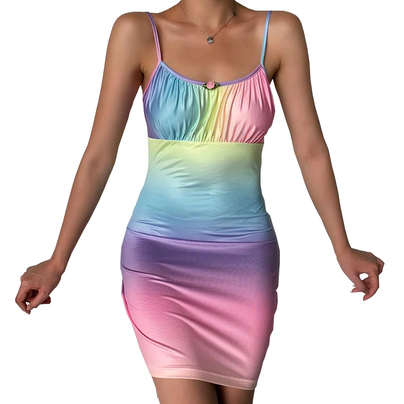 

2021 summer new women's tie-dye halter dress fashion halter dress female sense hip wrap skirt tie-dye Above Knee, Mini