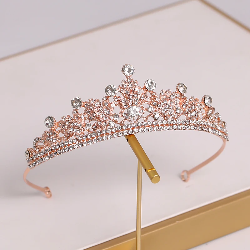 Rhinestone Crown เจ้าสาวเจ้าสาวงานแต่งงาน Tiara Headband Hairband ผู้หญิง Rose Gold คริสตัลมงกุฎดอกไม้อุปกรณ์เสริม